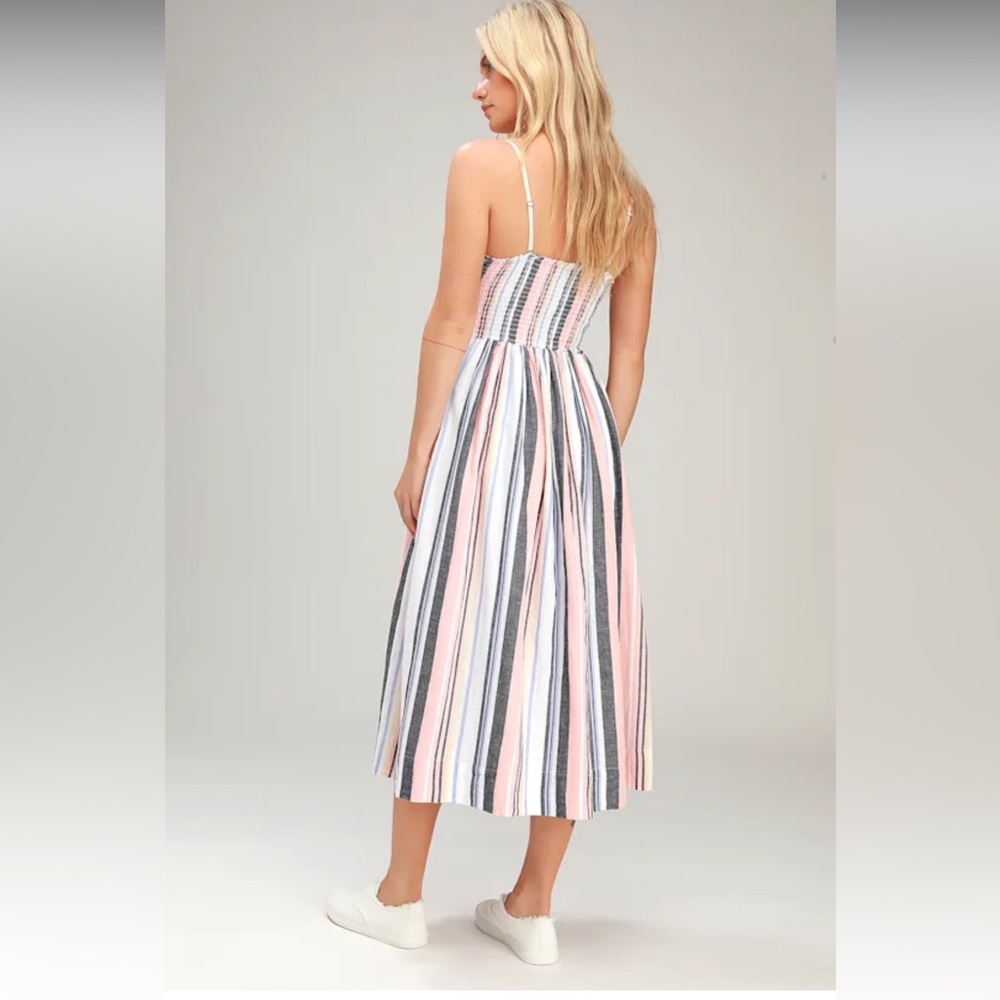 Lilah Multi Striped Pleated Midi Dress -Free People size L - Picture 3 of 9
